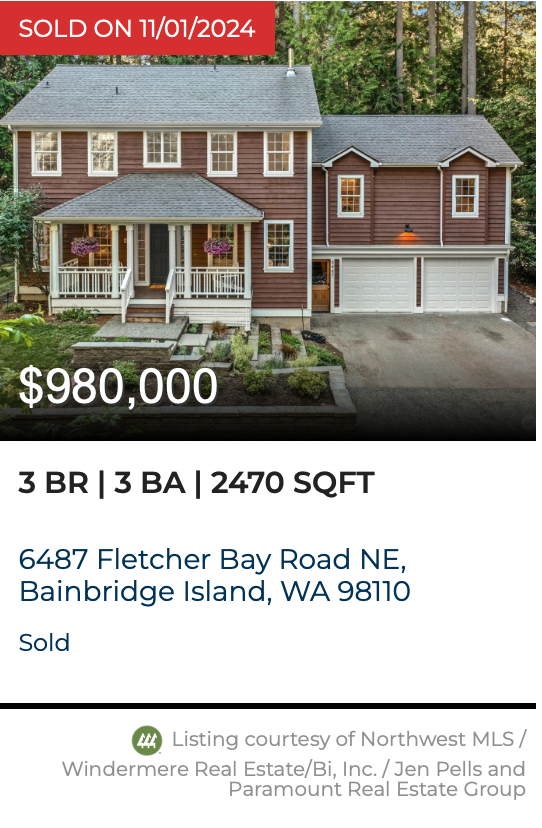 Fletcher Bay Road Sold by Jen Pells Windermere Bainbridge 